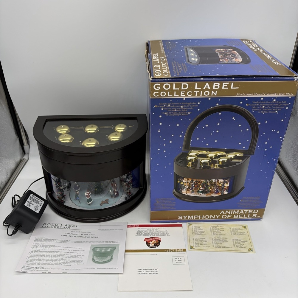 Mr. Christmas Animated Symphony of Bells Wood Music Box 70 Songs Skaters Circle
